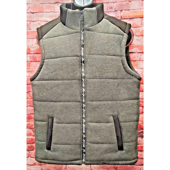 Marc Ecko Puffer Vest Mens Large Gray Insulated Sleeveless Mock Neck Full Zip - Picture 1 of 8